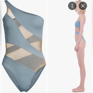 Norma Kamali Asymmetrical Blue One-Piece Swimsuit